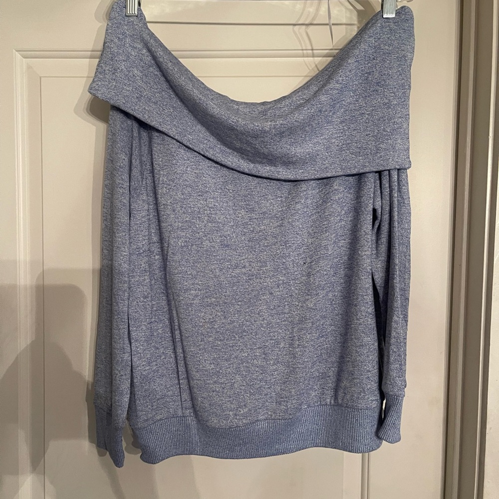 Make + Model Off-Shoulder Heather Blue Sweater